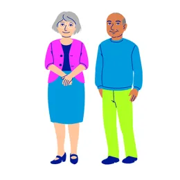 Bejaarde man en vrouw met wandelstokken illustratie