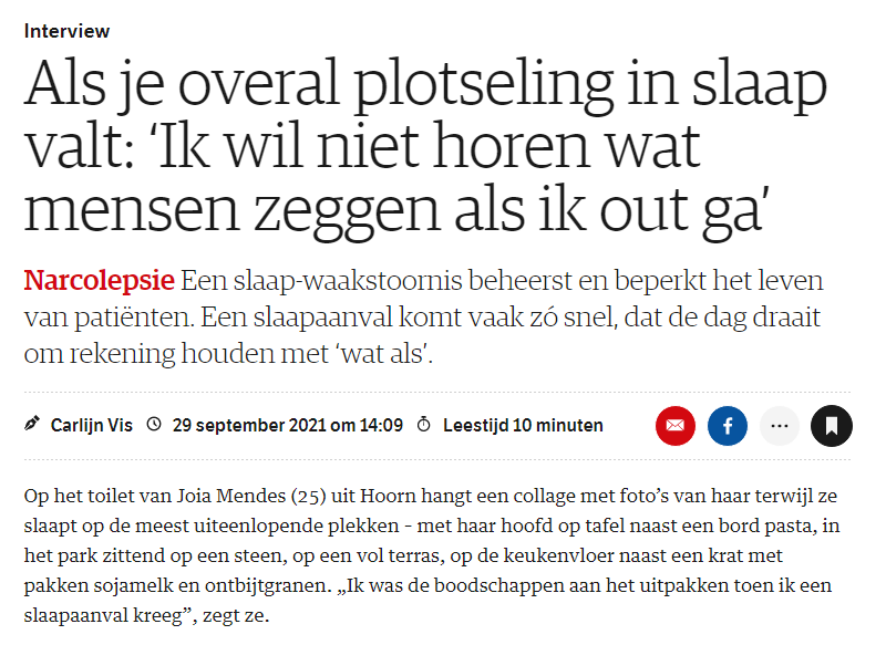 schermafbeelding artikel nrc over narcolepsie