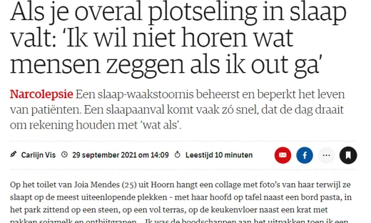 schermafbeelding artikel nrc over narcolepsie
