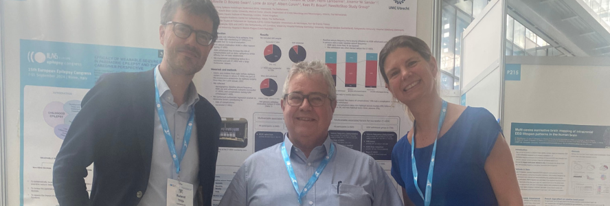 Roland Thijs, Ley Sander en Maeike Zijlmans op het ILAE congres in Rome voor een SEIN Research wetenschapsposter