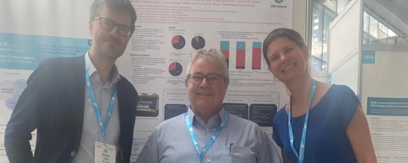 Roland Thijs, Ley Sander en Maeike Zijlmans op het ILAE congres in Rome voor een SEIN Research wetenschapsposter